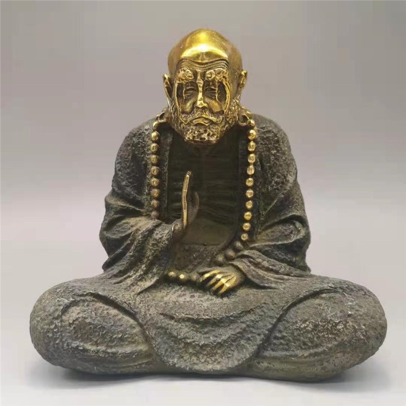 速发黄铜摆件仿古小号件铜工金佛像禅宗祖师摆黄家居鎏艺品摆设