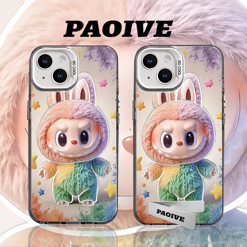 适用苹果16promax手机壳潮iphone15新款泡泡马特14plus磨砂13mini卡通6s可爱12彩银防摔11支架XS彩色labubu87