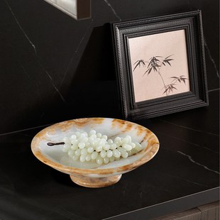 天然玉石果盘餐点盘小众轻奢高端家用茶几高脚S托盘中古风收纳盘