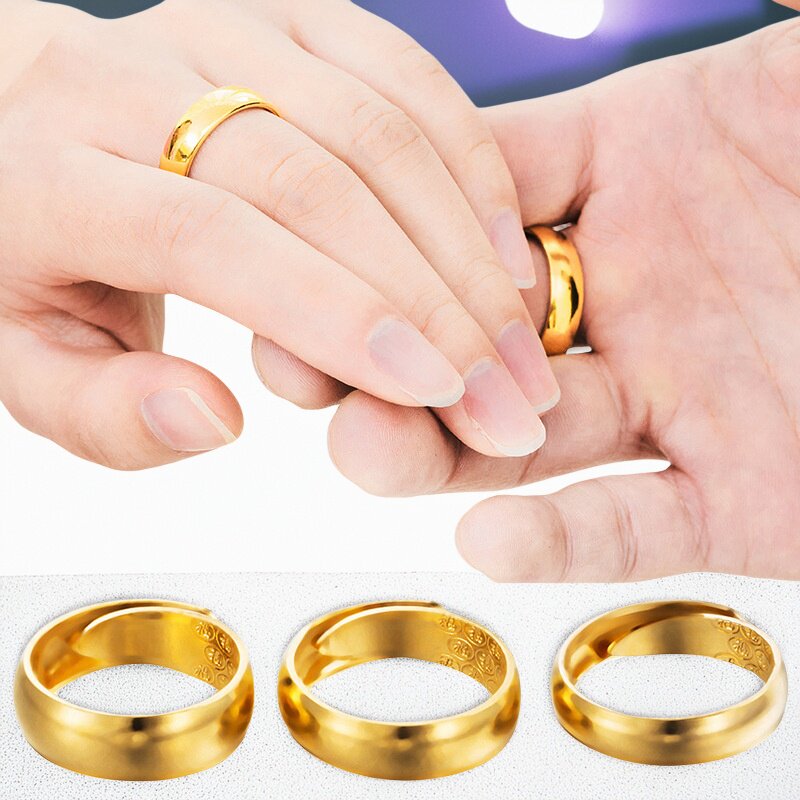 越南沙金戒指情侣男女士久不掉色开口光面铜合金素圈仿黄金色指环