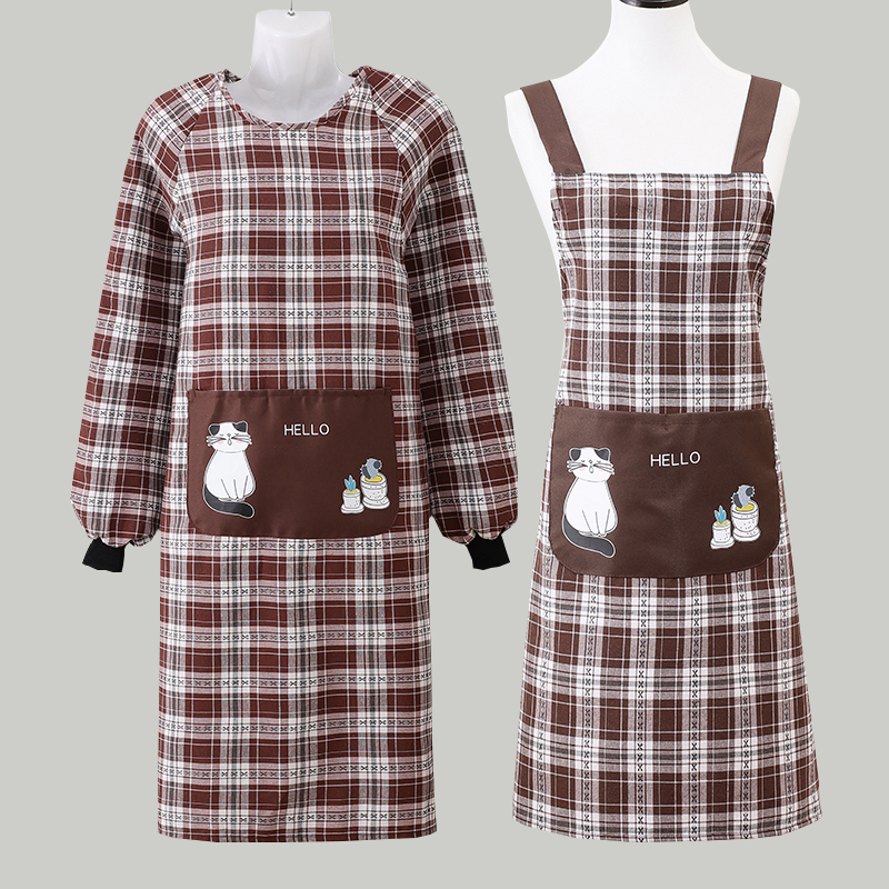 棉布长袖围裙厨房家用透气耐磨女卡通反穿罩衣大人餐饮专用工作服