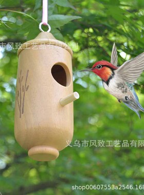 蜂鸟鸟窝 悬挂秋千鸟窝房子Hummingbird House木质工艺品