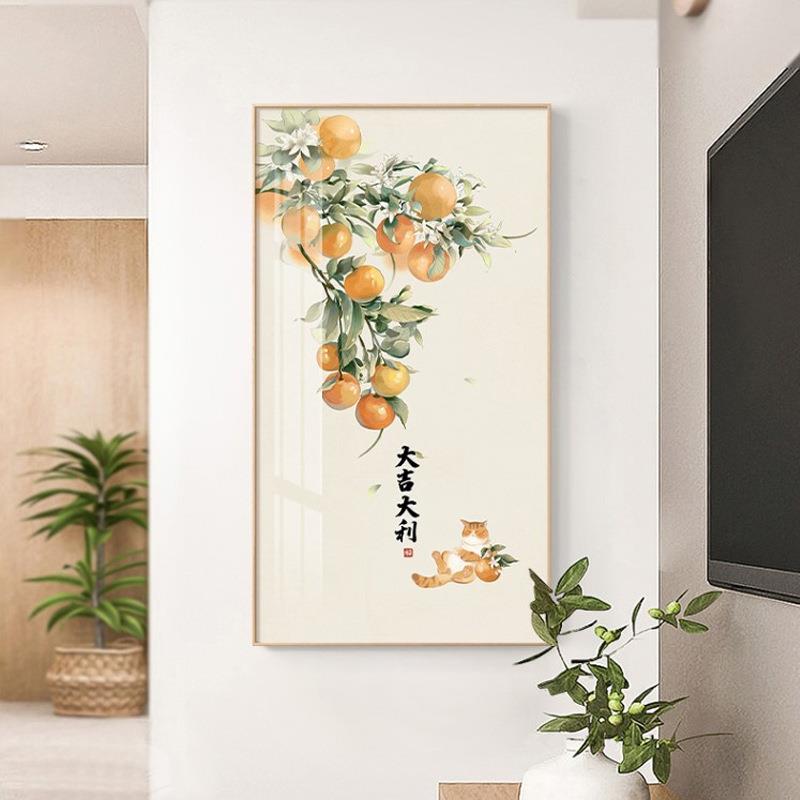 事事如意玄关装饰画新中式入户门厅走廊壁画日式吉祥寓意水果挂画图片