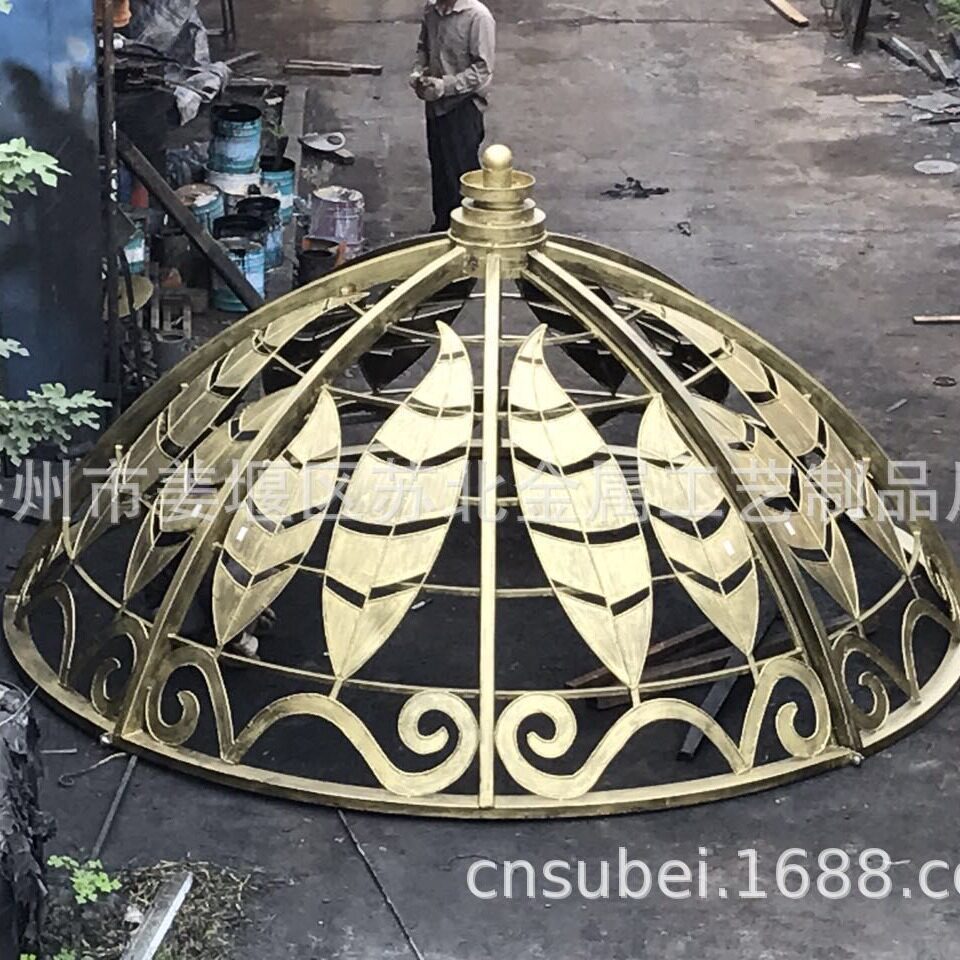 户外仿铜铁艺拱形圆顶凉亭廊架