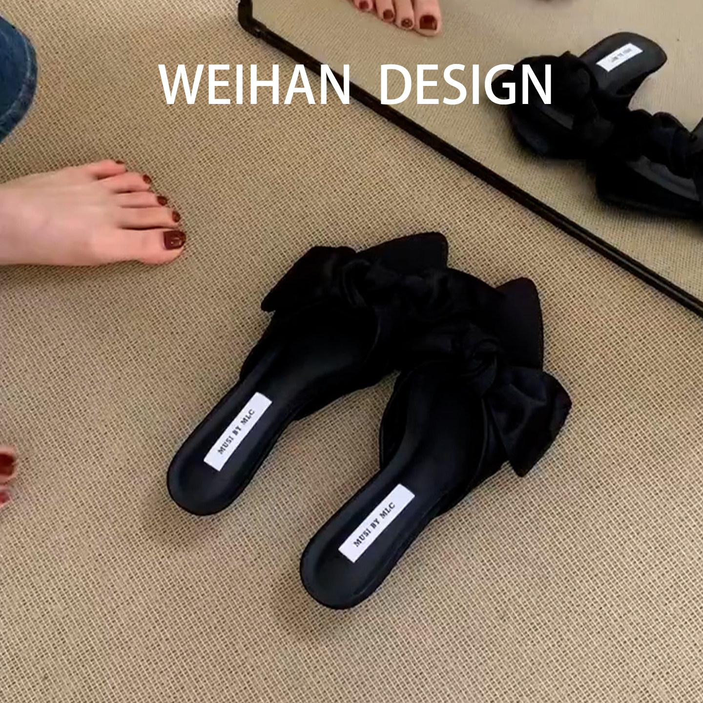 羊皮版！黑色缎面蝴蝶结