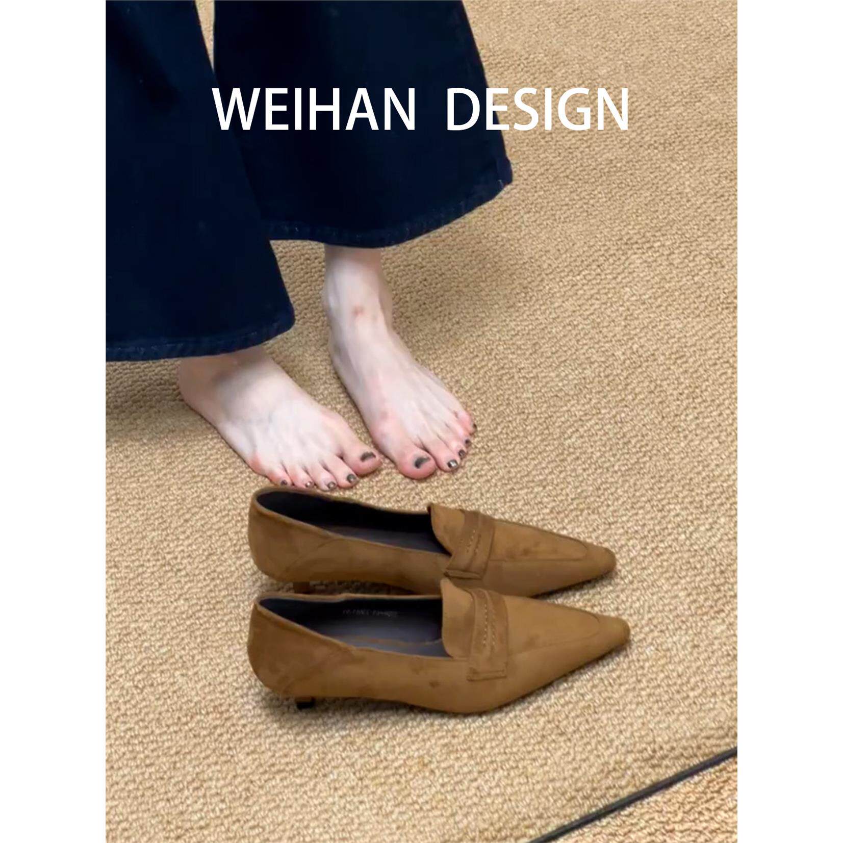 羊皮版!法式绒面尖头低