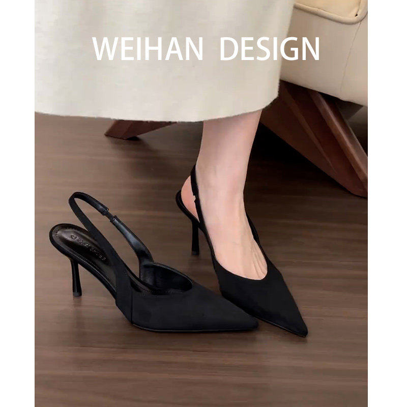 羊皮版！法式复古细跟包头凉鞋女尖头高跟鞋绝美一字带名媛风单鞋