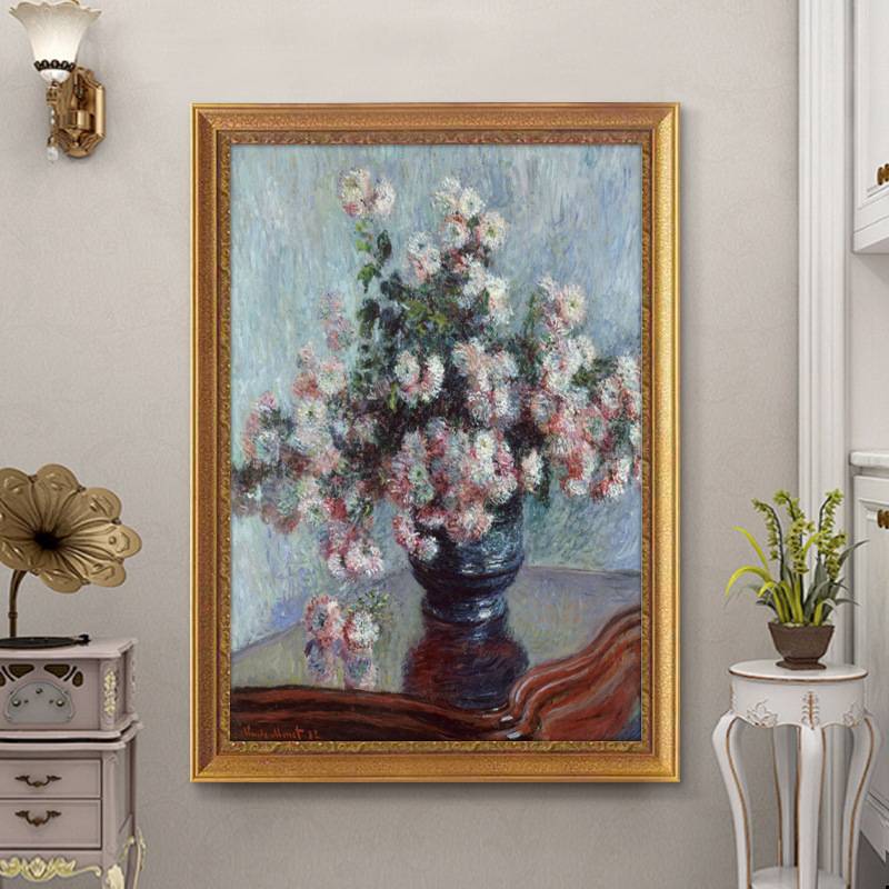 世界名画莫奈油画《皱菊》欧式印象花卉装饰画玄关挂画餐厅壁画竖图片
