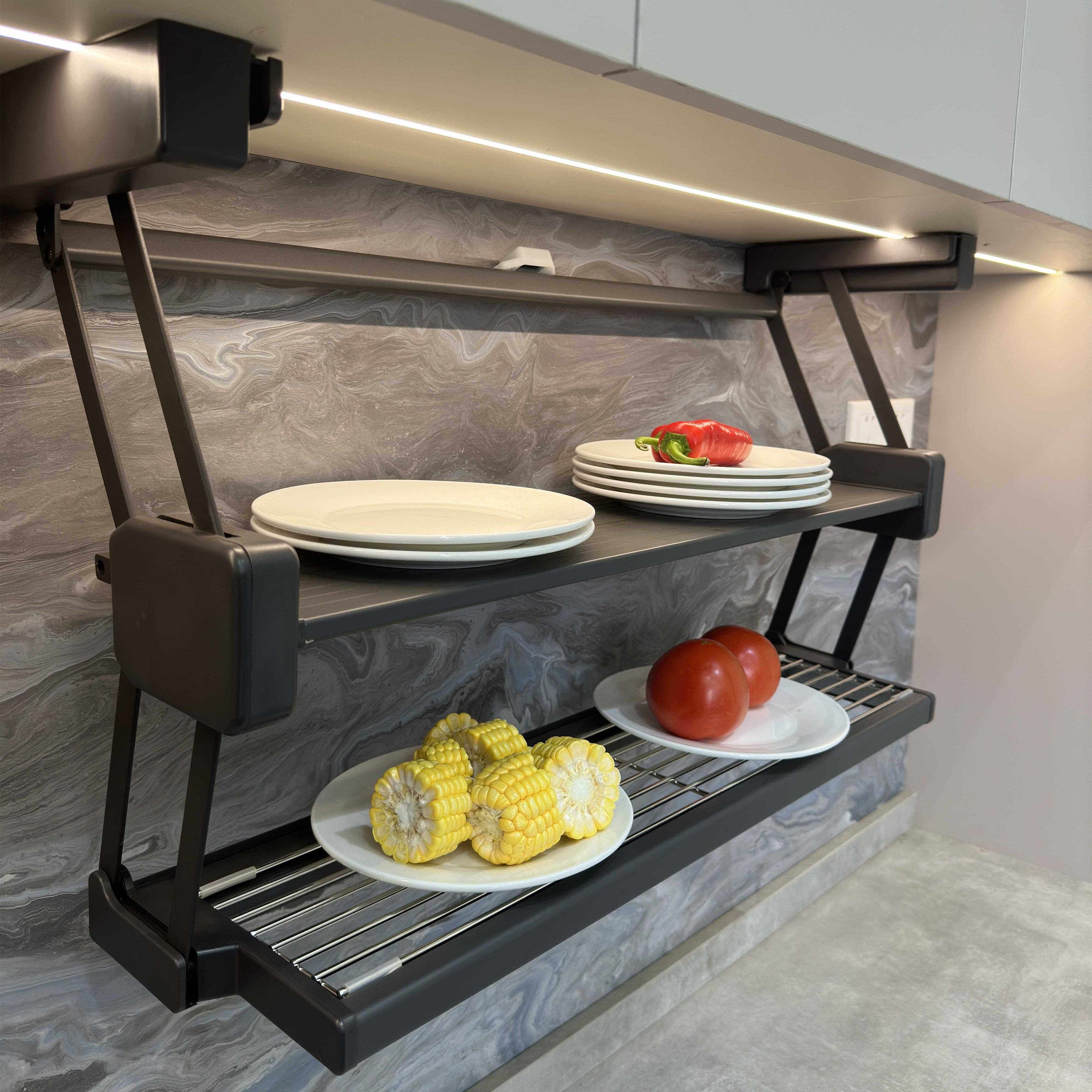 吊柜置折叠物架下拉式伸双层升降缩备调Fhhuuggf料碗碟储物收纳备,厨房/烹饪用具,抹布架/厨房清洁收纳架,淘宝优惠券,粉丝福利购,淘宝优惠卷