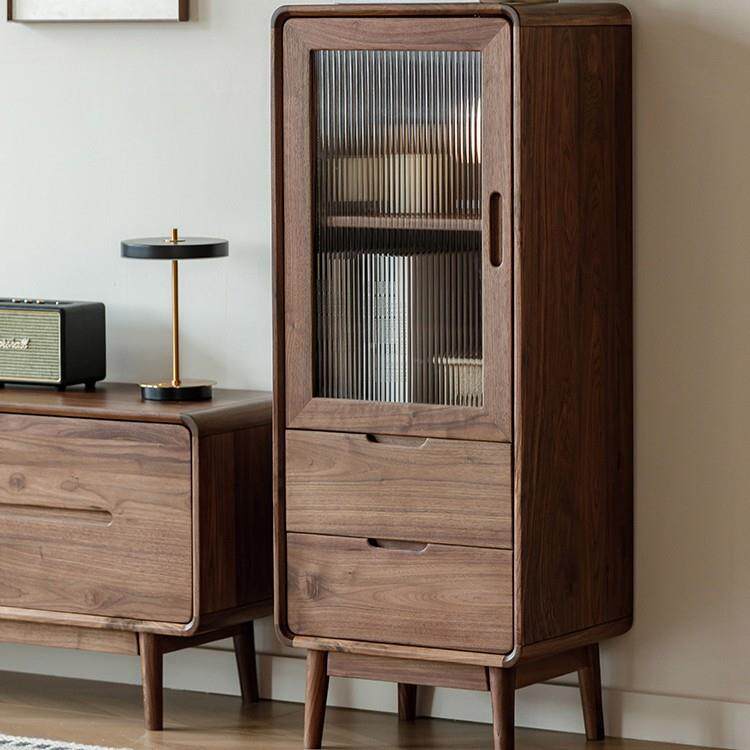 桃|美黑胡木实木小POQ酒柜边柜北客门厅书柜单玻璃展示柜立柜