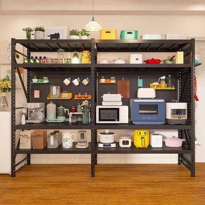 黑色洞炉洞板厨房置物FBG餐边柜微靠墙一体落地多层波架烤箱收纳