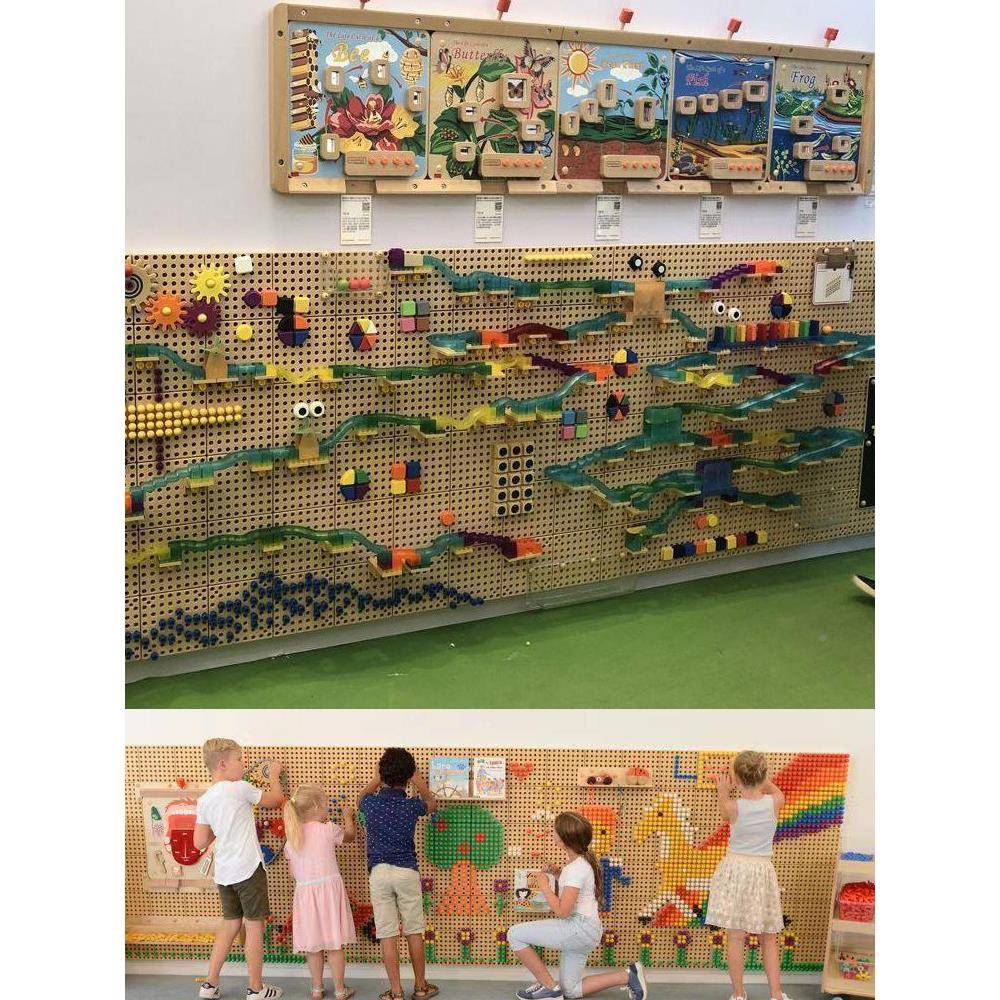 幼儿园拼插木玩蘑菇插钉益智走积墙廊面具插珠轨道墙壁儿童洞见描