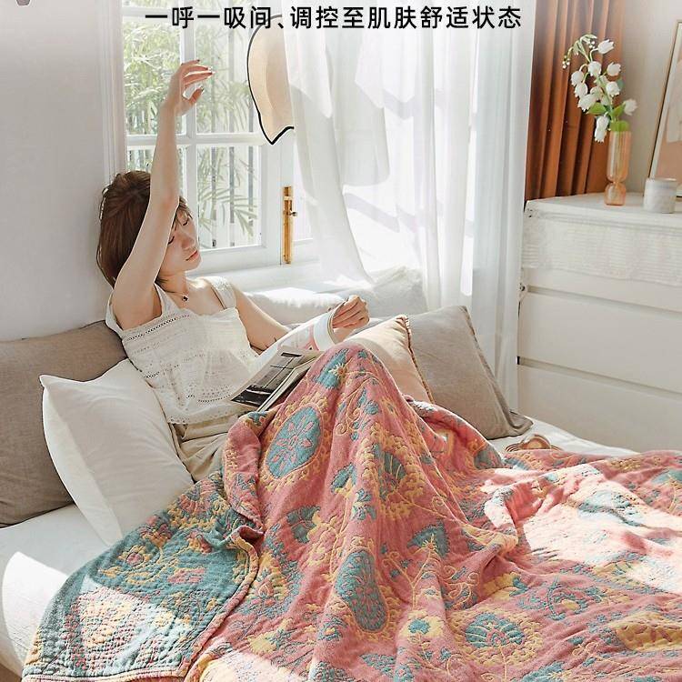 KQ1毛巾被纯棉成B人四F76H8J67层布盖夏毯夏季薄款全棉毛纱巾毯床