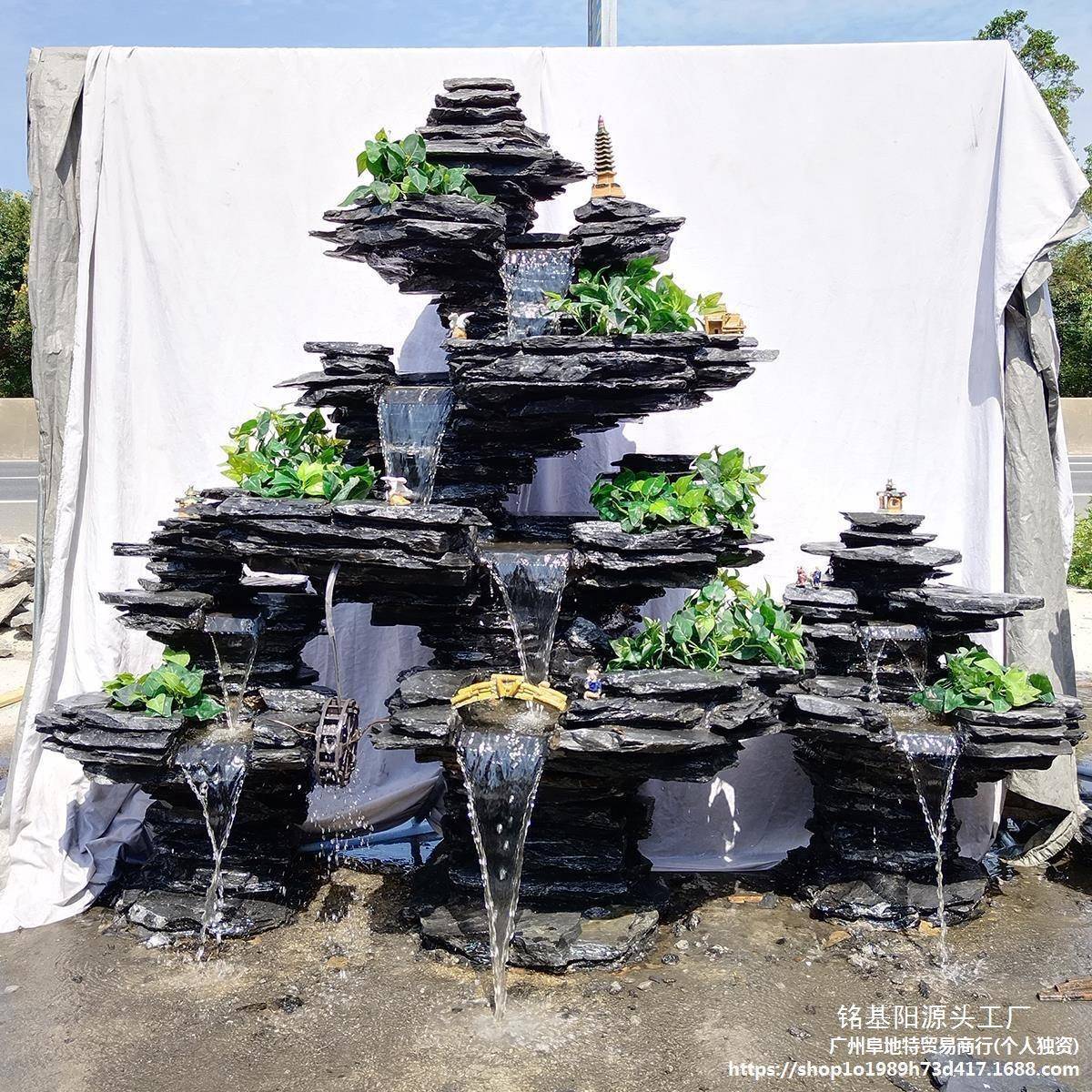 大真石假山鱼池SUG水景摆原件瀑布流水喷泉造庭院型阳台天然石装