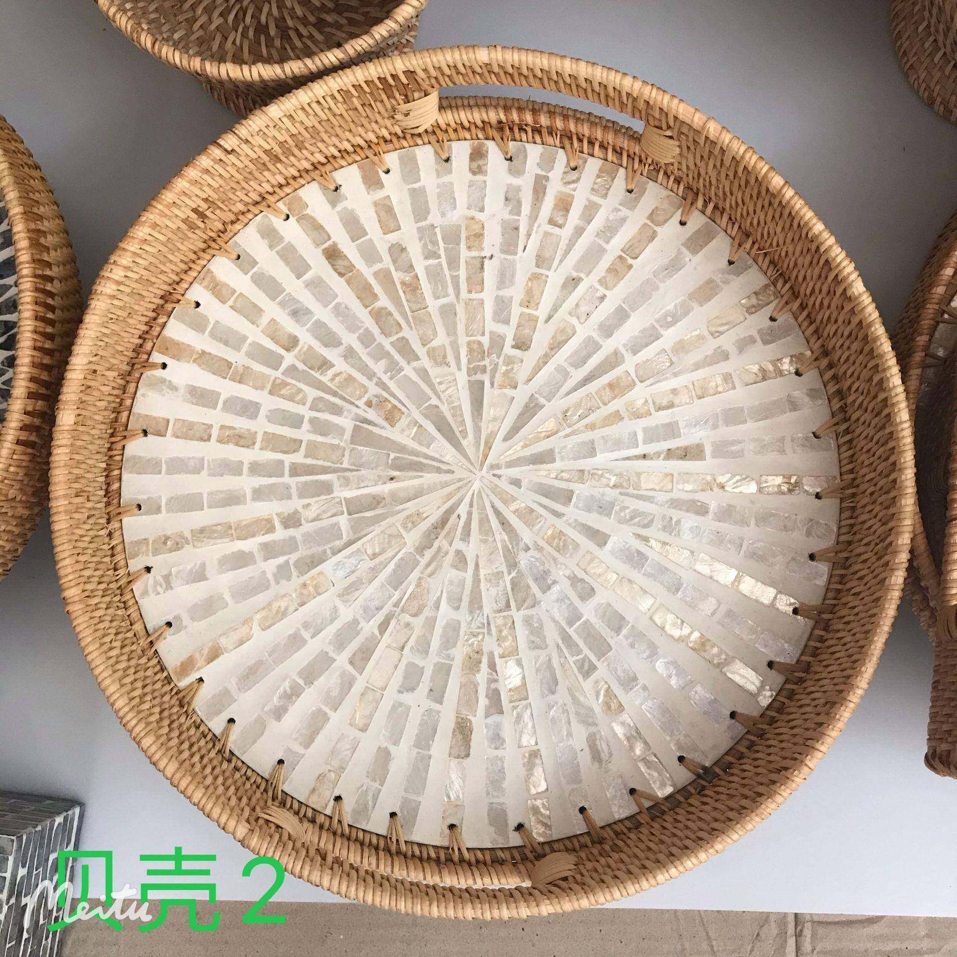 水MMW果贝南藤编壳竹编收纳筐托盘客篮厅水越果盘草编织筐家用馒