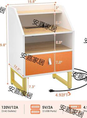 皮革纹理风的抽现代时床头柜带充电站屉MVO和LED灯尚带顶部格挡板