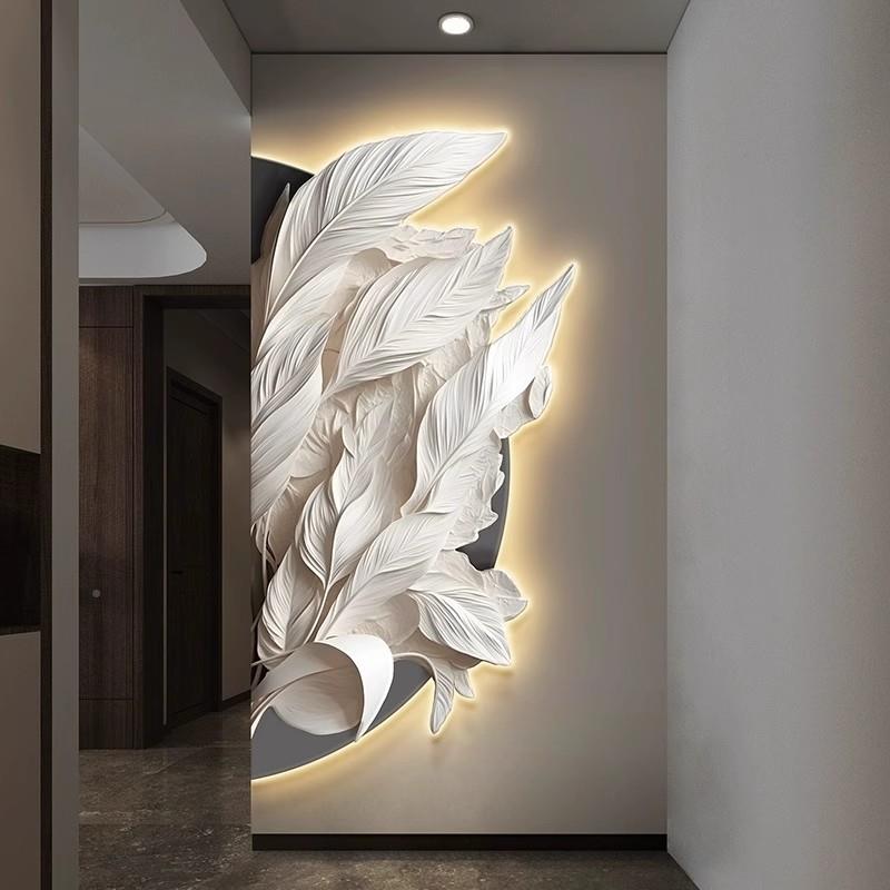 羽毛角玄关装饰画意式极简LNC半圆转形廊拐挂画入户角走墙面壁画