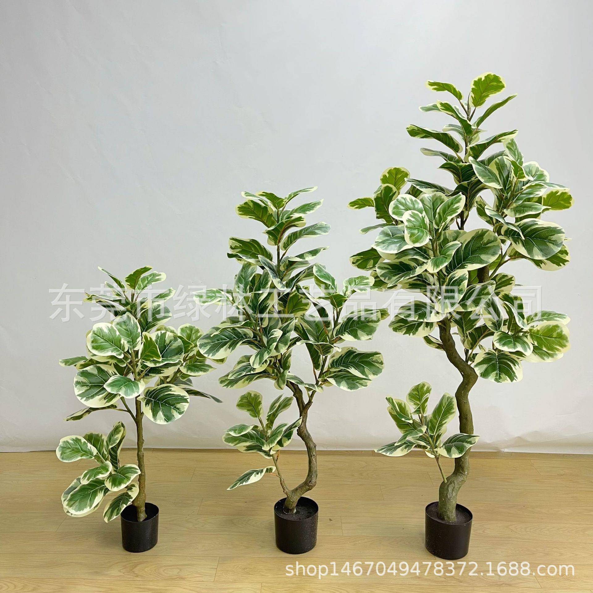 白边琴叶榕仿真盆栽绿人造橡皮树布叶葫芦树盆LL-08真仿树植琴景