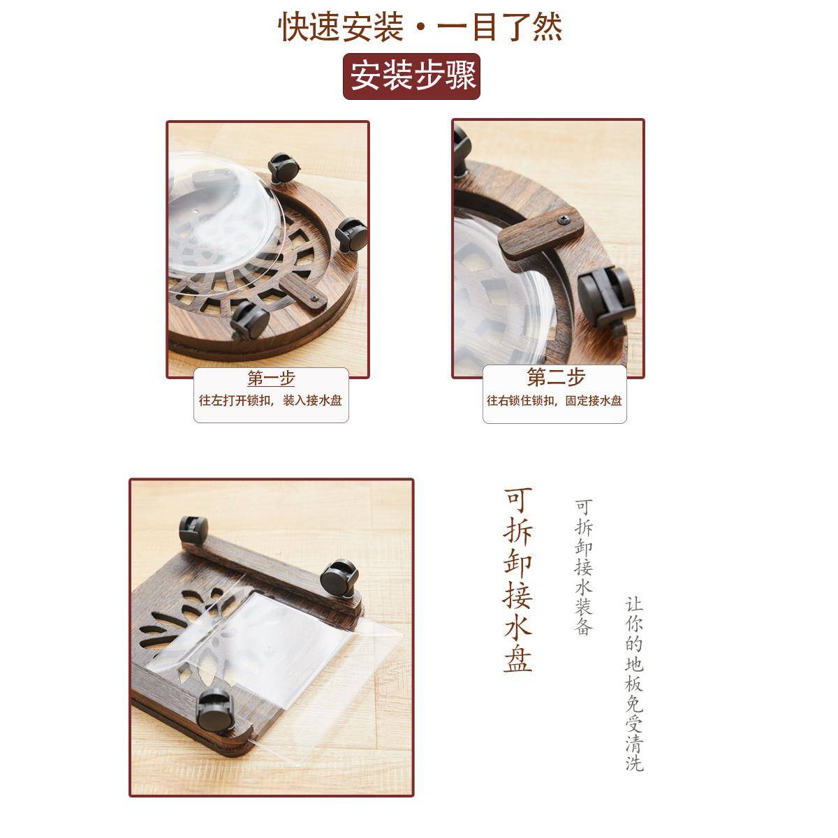 实木移动花盆托盘带轮家用花架带接水盘万向轮盆景托台盆栽架底座