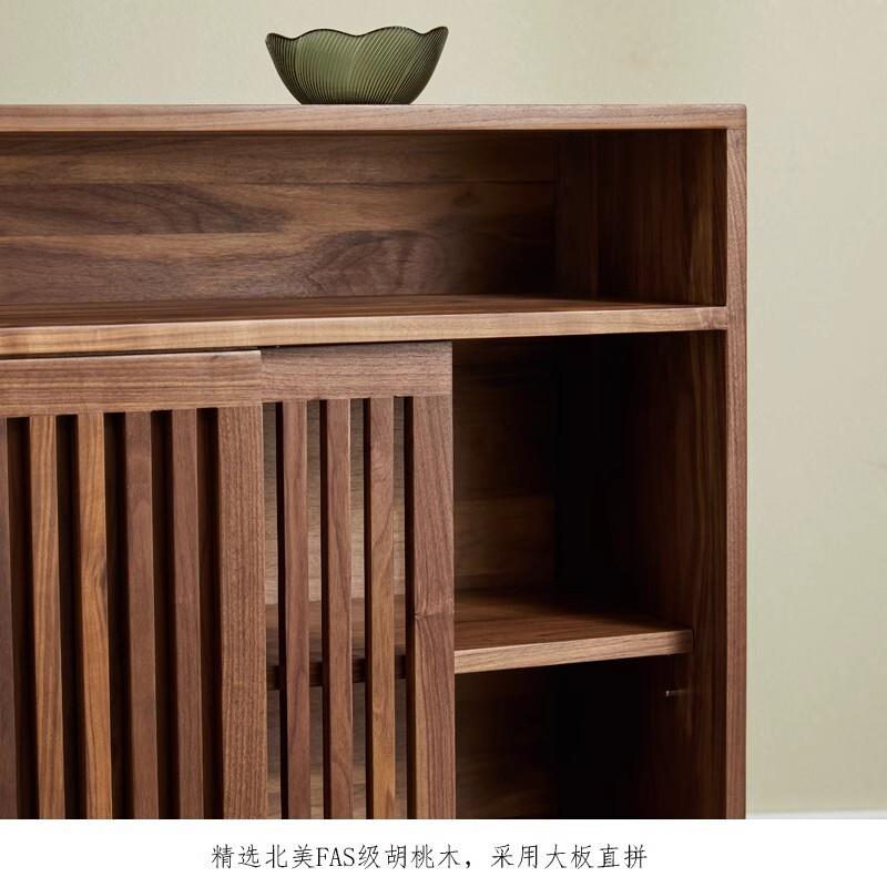 日式实木餐边柜北欧客厅收纳储物柜现代简约格栅复古玄关柜茶水柜