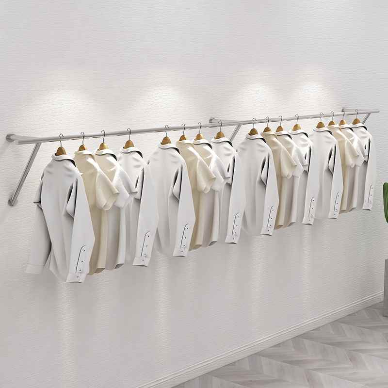 【折扣】女装店上墙服装展示架壁挂式不锈钢童装专用挂衣杆网红侧
