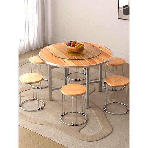 【折扣】加厚圆形餐桌不锈钢简约酒店家用大圆桌子实木10人15饭桌