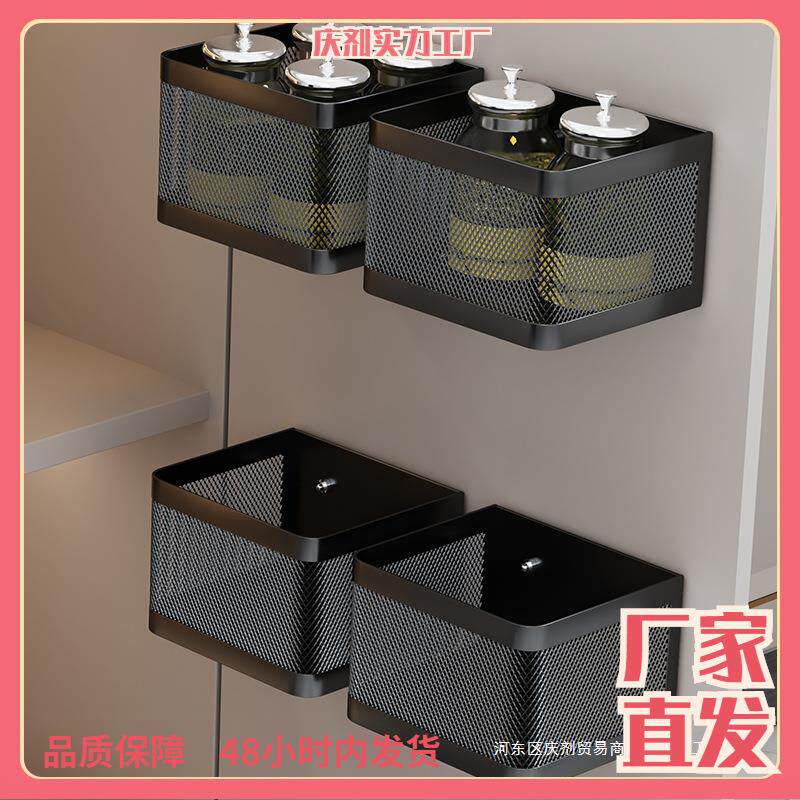 厨房柜门置物架免打孔门后挂篮门内侧面门外收纳筐盒空间利用