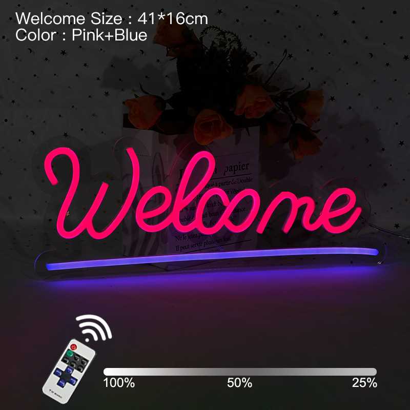 led霓虹灯welcome英文字母霓虹灯店招欢迎光临发光广告牌精品