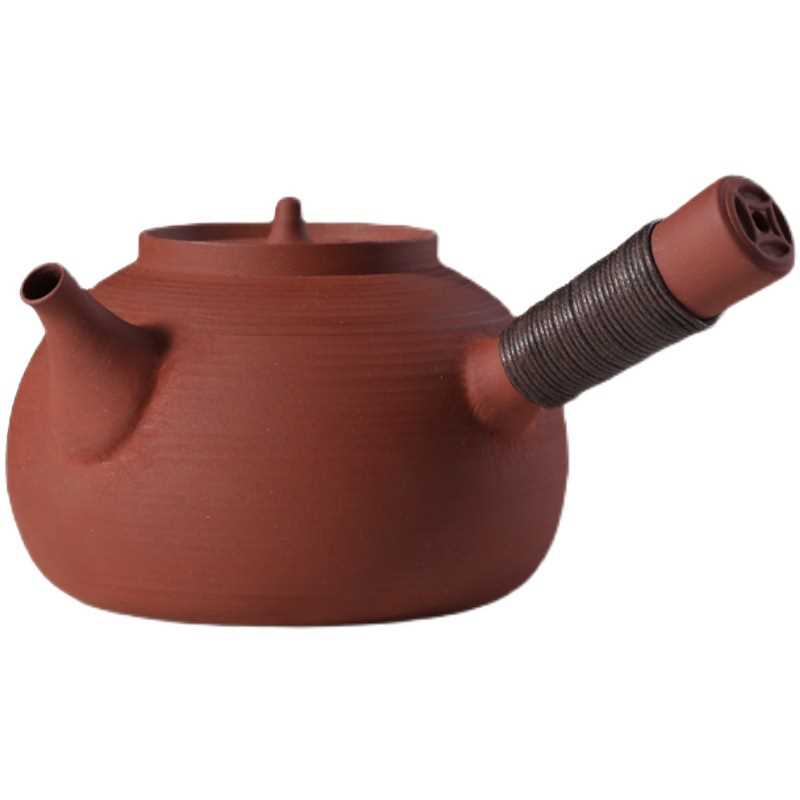 纯手工朱泥粗陶煮茶器陶壶家用养生侧把烧水壶红泥炭炉砂铫电