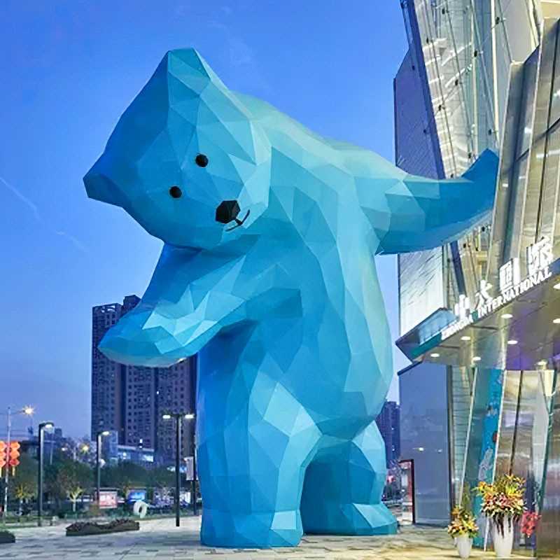 大型玻璃钢几何熊雕塑商场广场切面卡通动物摆件户外园林景观小品