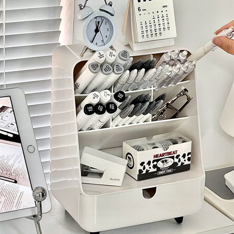 速发笔筒学生桌面斜理式收纳盒宿舍大容量分格文具架书桌整功能多