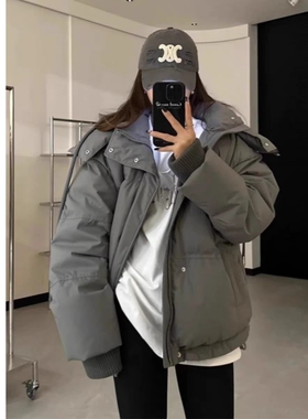 速发灰色短绒羽2服20款4冬季新款韩版0白鸭绒小个子连帽面包服外