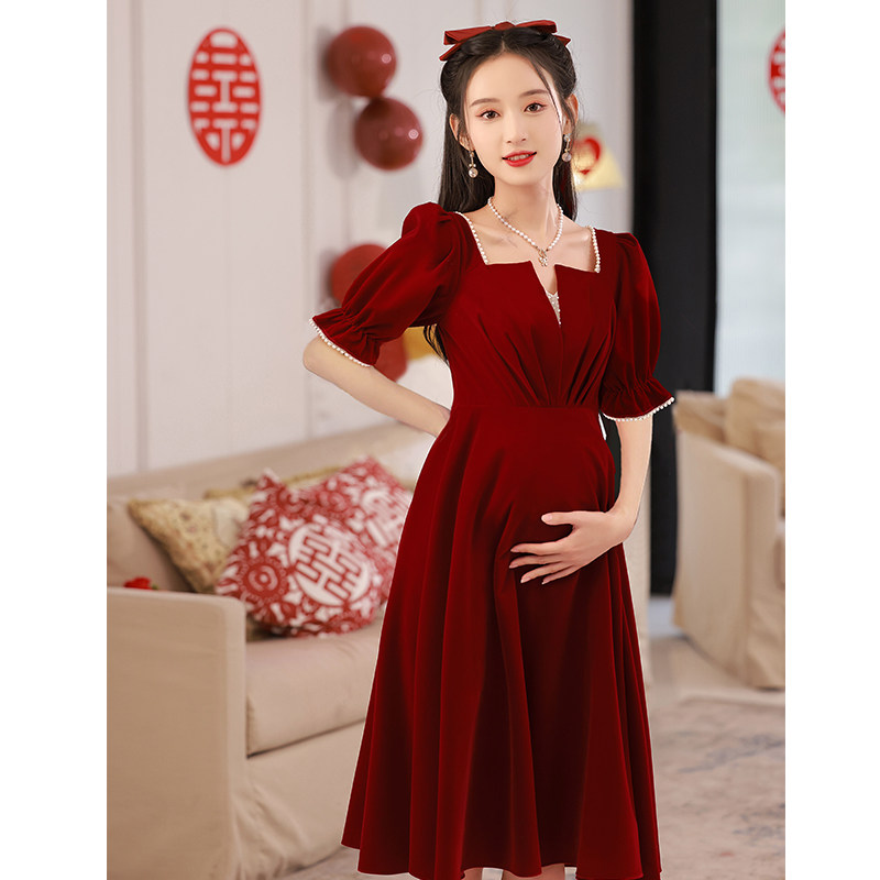 速发孕婚敬酒服新娘冬季高腰遮肚子红色回门结大便装订妇礼服婚码