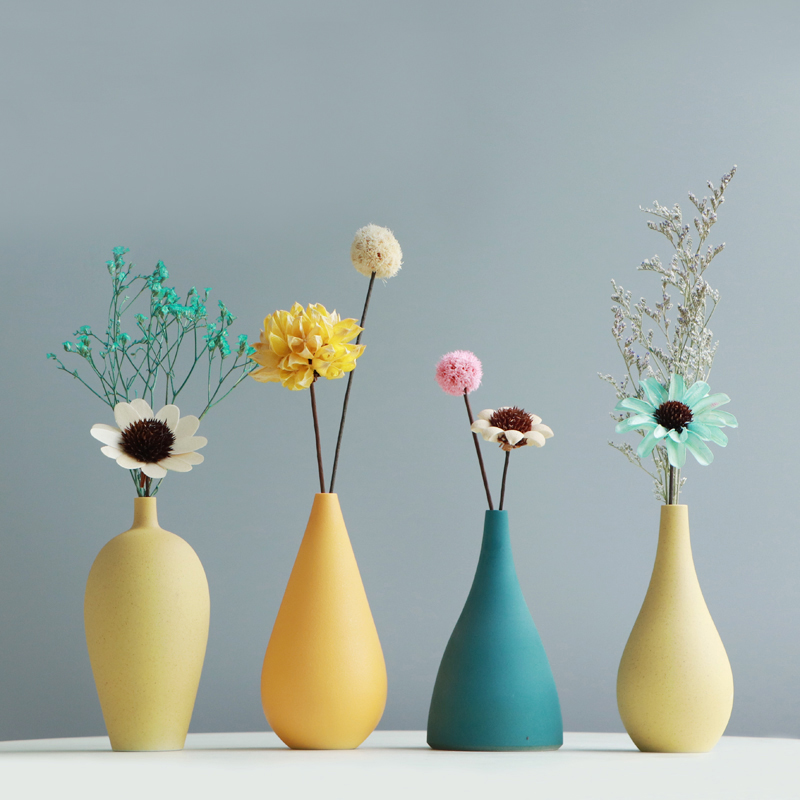 速发迷你装饰小花瓶简意客厅插文电视柜摆件创约手工花艺陶瓷花器