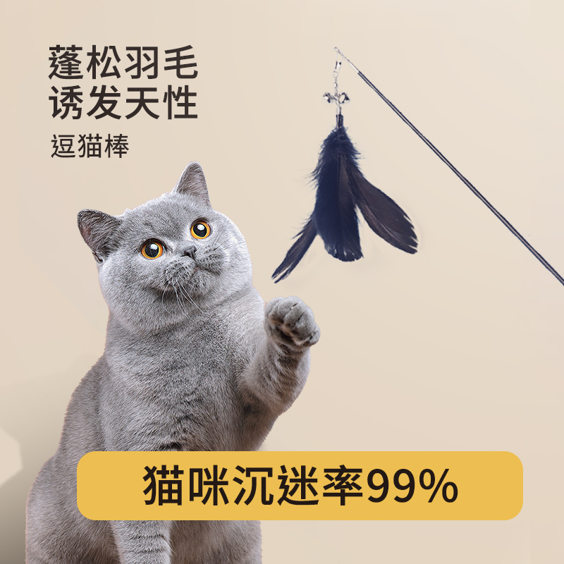 速发猫玩具逗猫棒自嗨咪闷神器长杆可伸缩小猫猫玩具幼解用品大全