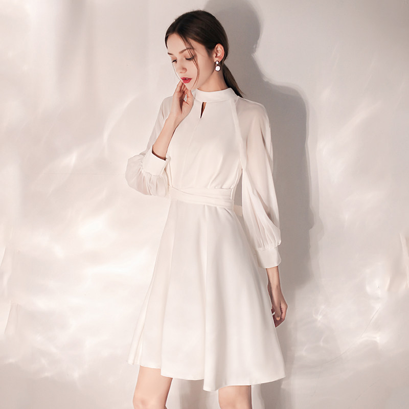 速发白色款晚礼服2021新小仙系短款简单大方法式派对宴会裙衣连春