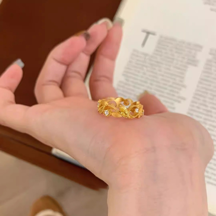 vintage中古鸢尾花蕾丝藤蔓戒指女轻奢高级感食指戒小众开口指环