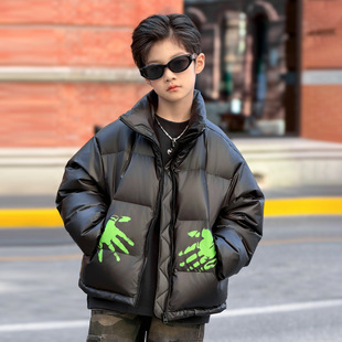 温感变色羽绒服男女童2025冬季新款潮酷帅气儿童立领面包服厚外套