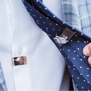男士 领带夹男款 简约银色金属商务新郎结婚时尚 水晶职业保安领夹