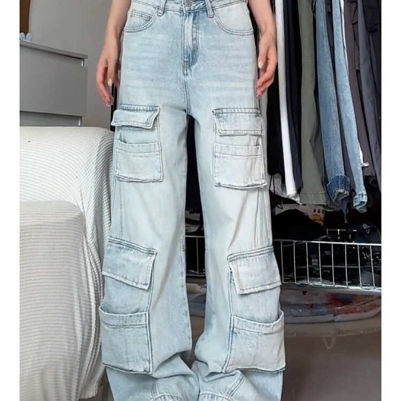 速发大码美式复闲直筒多口袋工装牛坠裤男高街宽松休古仔感拖地裤,女装/女士精品,大码裤装,淘宝优惠券,粉丝福利购,淘宝优惠卷