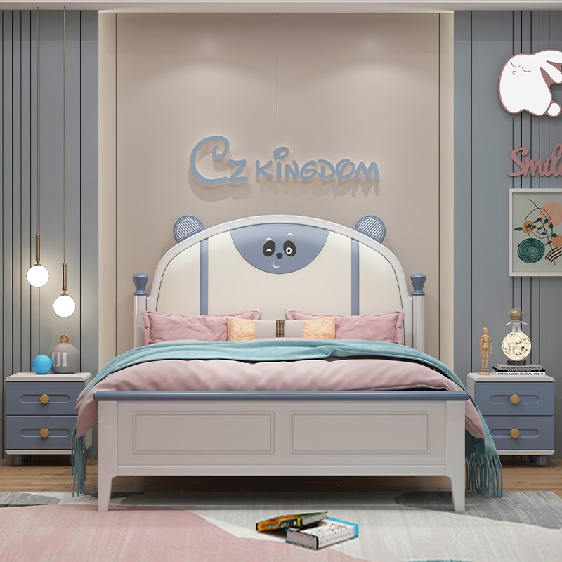 速发实男儿童床软靠床木孩孩双单人床125米1..m卧室储物床