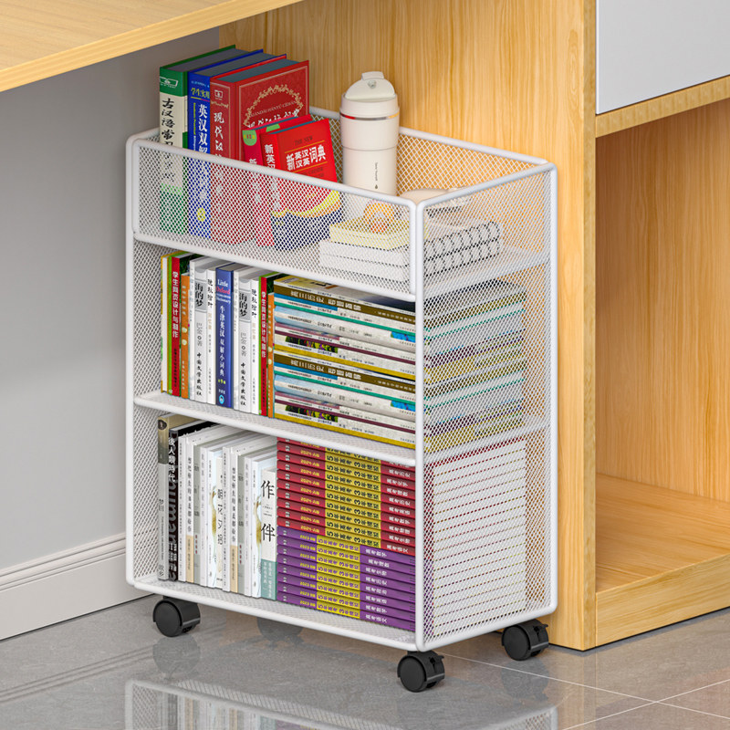 速发桌下可移动书纳落纳收架架简易书柜书桌旁学生儿童绘本置物架
