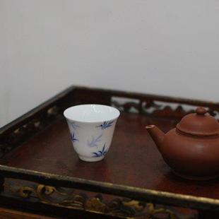 喜悦茶铺 矾红闻香杯 景德镇手绘白瓷品茗杯 青花瓷工夫茶具茶杯