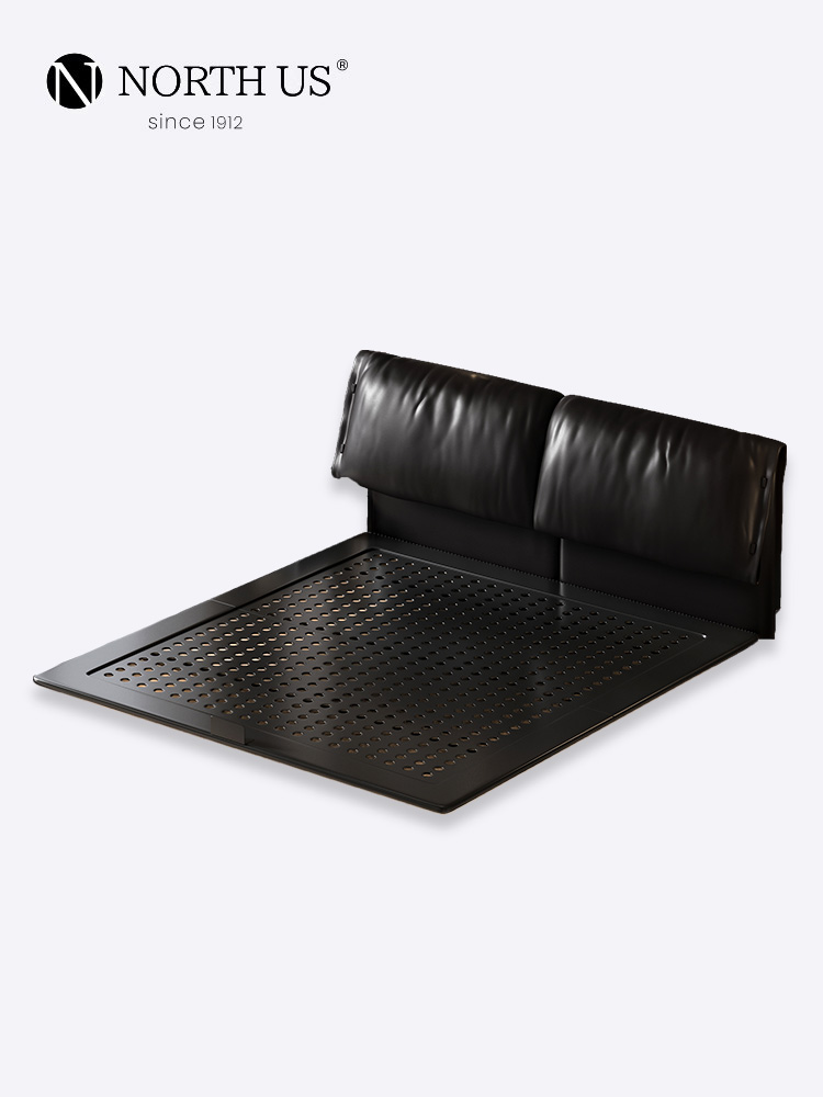 铁碳素钢框架床象耳朵意大利无障碍豪华悬挂双人床真皮层牛皮主卧