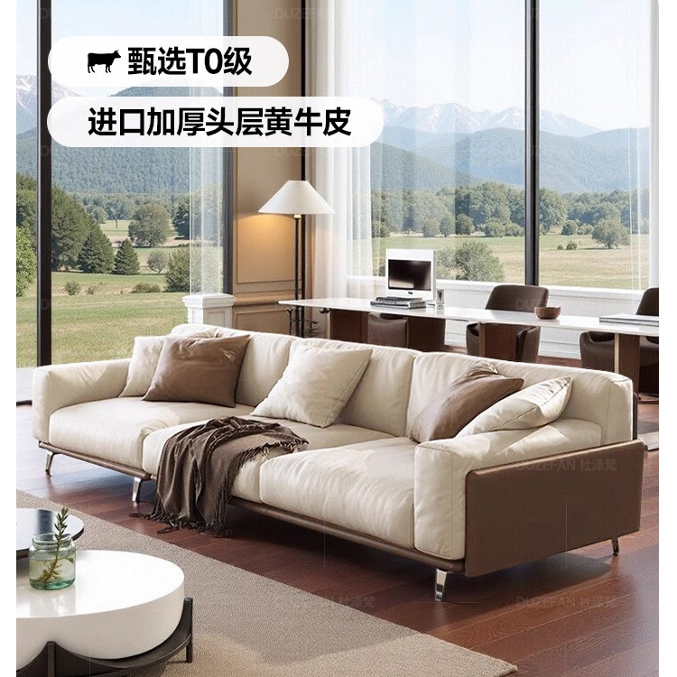 高档复古风真皮沙发小户型