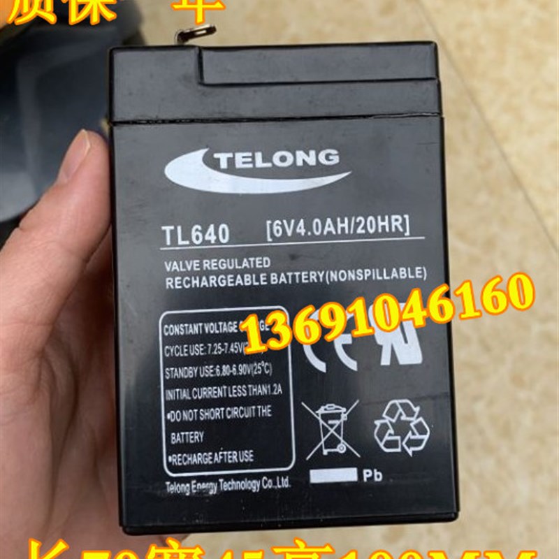 TELONG电瓶 TL640 6V4.0AH/20HR 玩具车 童车 小孩子电动汽车电池