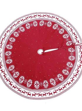 2024新款圣诞树底装饰用品90cm122cm雪花鹿图案红色针织圣诞树裙