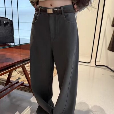 春季高腰垂感小直筒阔腿牛仔裤