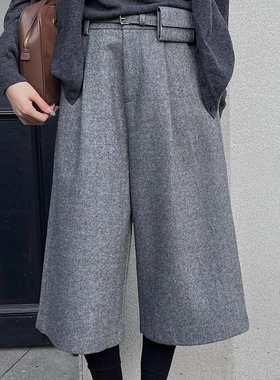 十三行T-PLATFORM83399冬季毛呢加绒高腰西装七分裤小个子显瘦裤