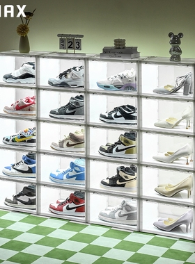 RMAX鞋盒灯光声控发光亚克力透明磁吸球鞋收纳盒子AJ展示直播鞋墙